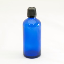 Bottle 100 ml Glass Cobalt Blue 18 mm with Dropper insert & Black Cap